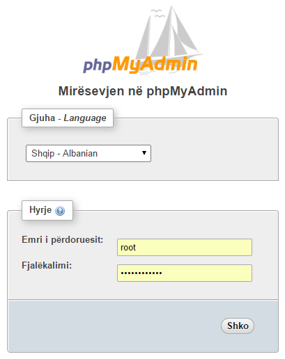 phpMyAdmin - shqip